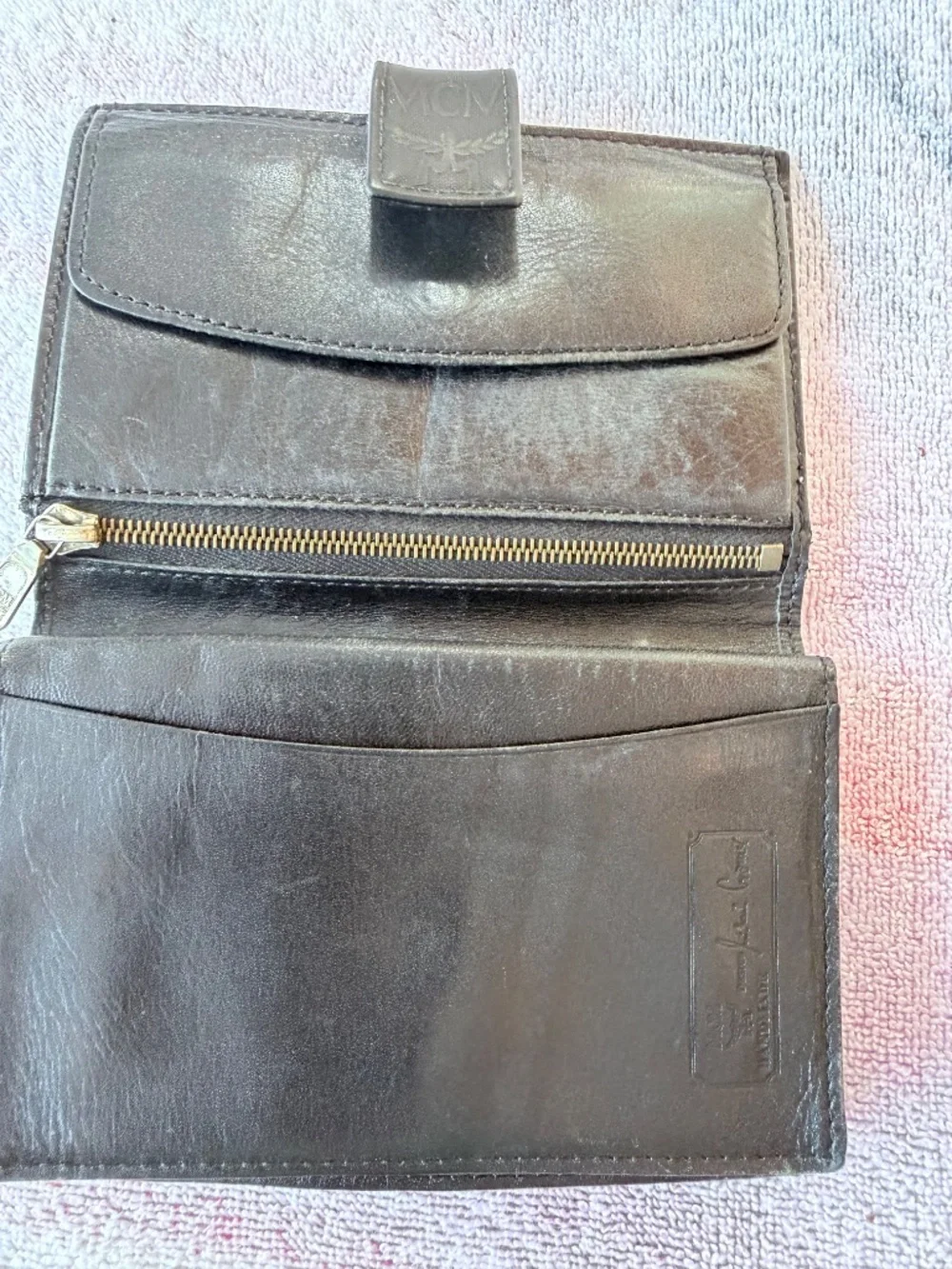 MCM Visetos Monogram Compact Folding Wallet-Black Coated Canvas